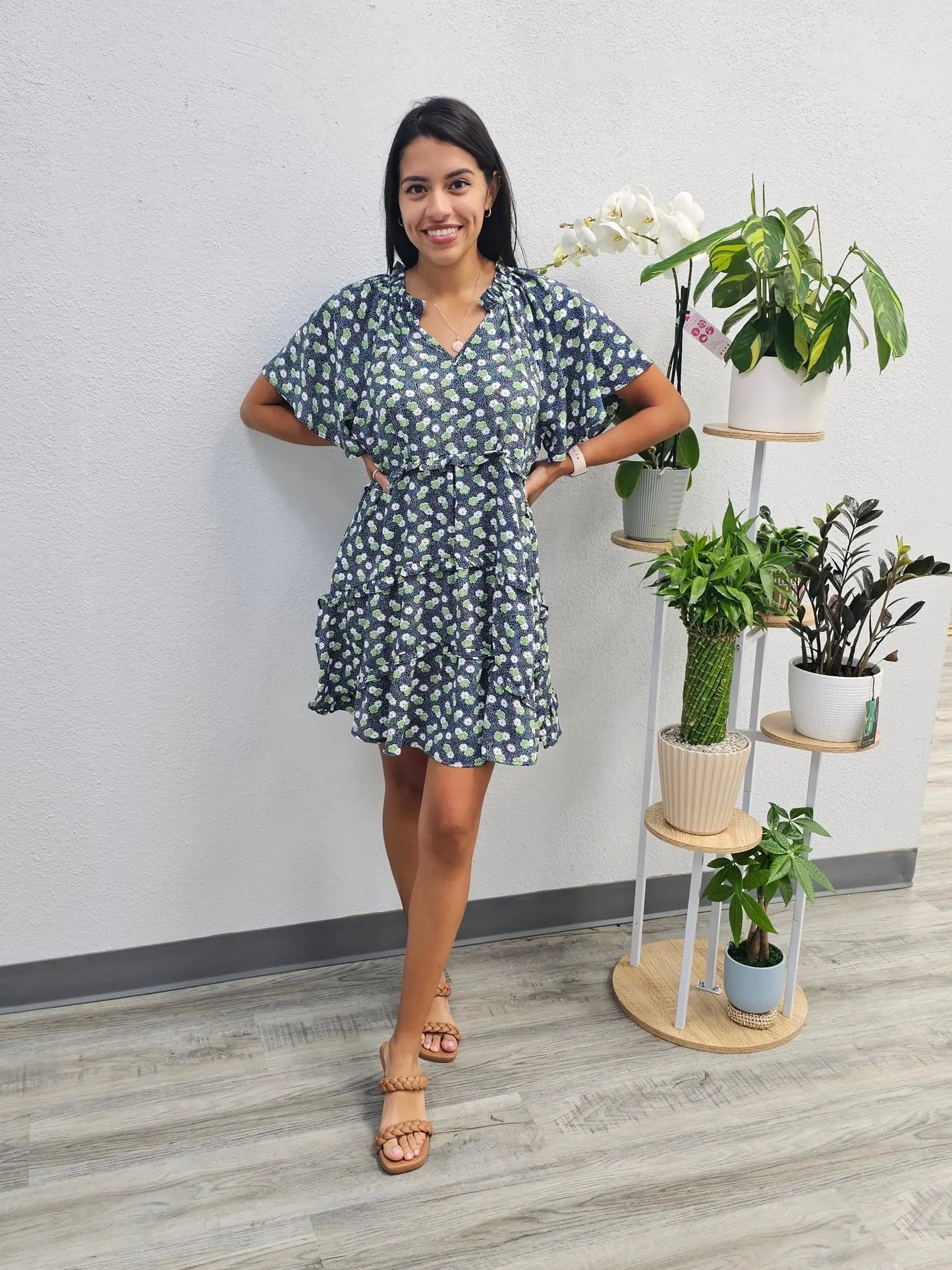 Navy Floral Dress Entro