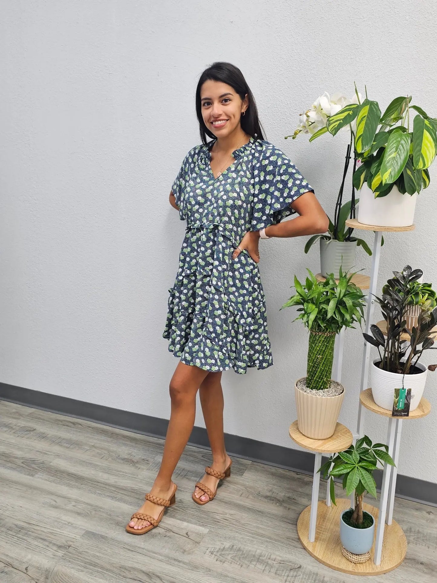 Navy Floral Dress Entro