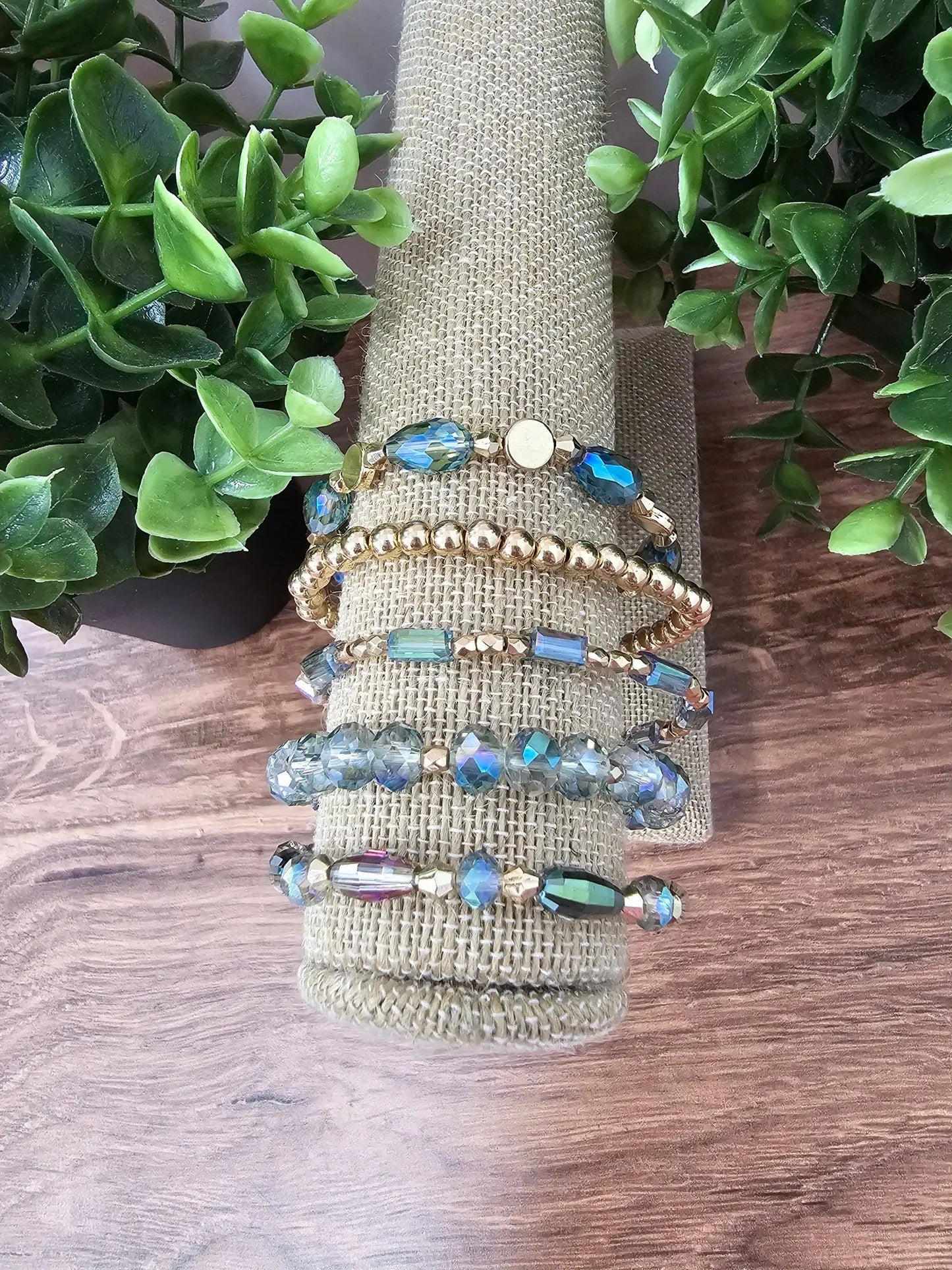 Set of 5 Gold & Green Bracelets Cruz By Design
