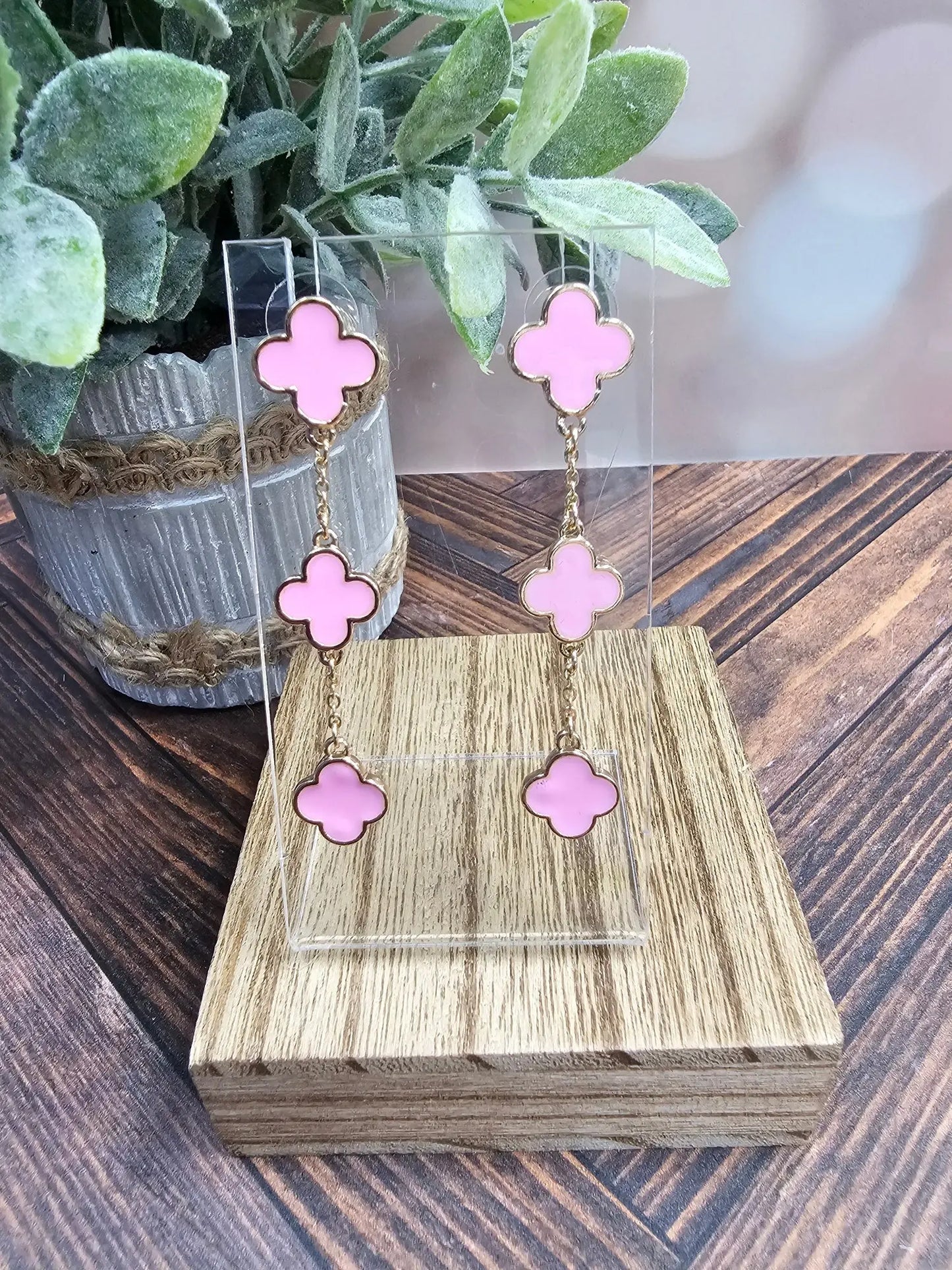 Pink Clover Earrings What's Hot