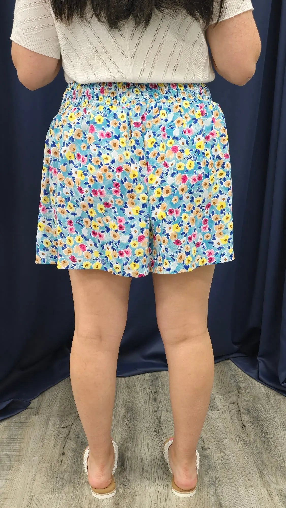 Isla Floral Flowy Shorts Cotton Blue