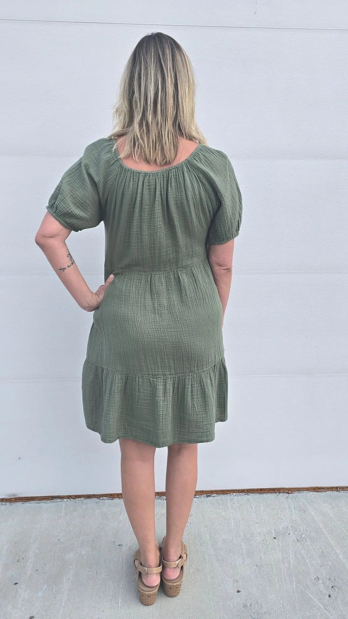Moss Green Gauze Dress beachlunchlouge