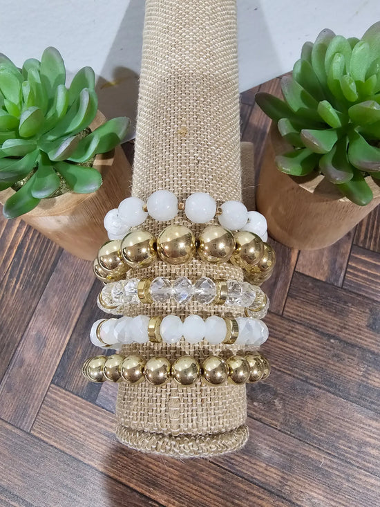 White, Clear, Gold Bracelet Set What's Hot