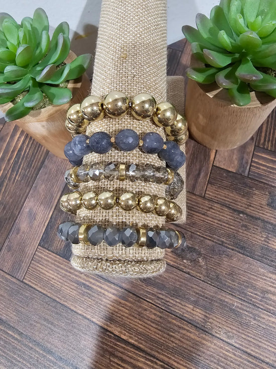 Grey & Gold 5 Bracelet Set What's Hot