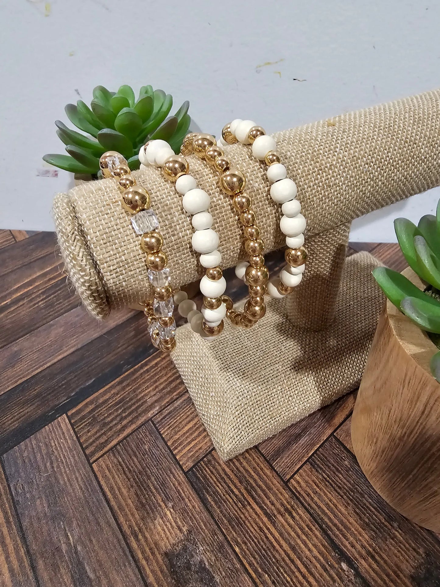 Cream & Gold w/Clear Beads What's Hot