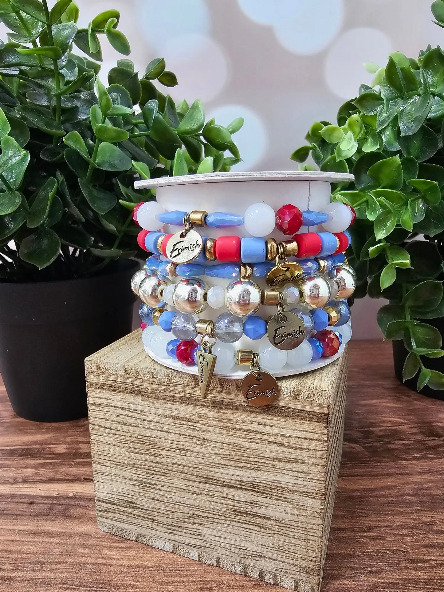 Set of 6 Red, White, Blue bracelets Ermish