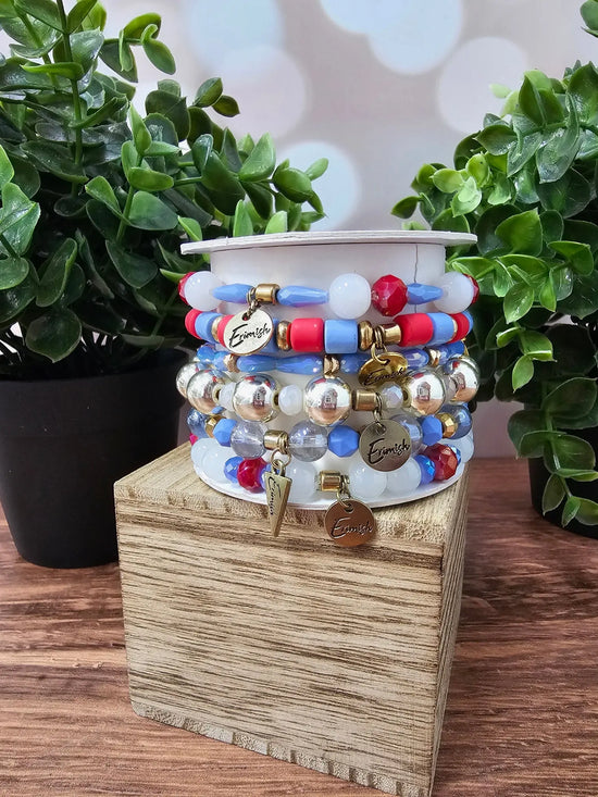 Set of 6 Red, White, Blue bracelets Ermish