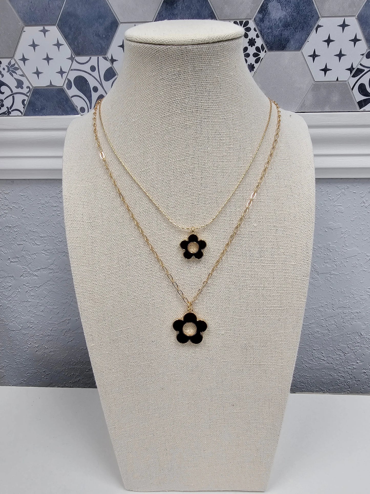 Black Flower Double Layered 16"-18" Necklace What's Hot
