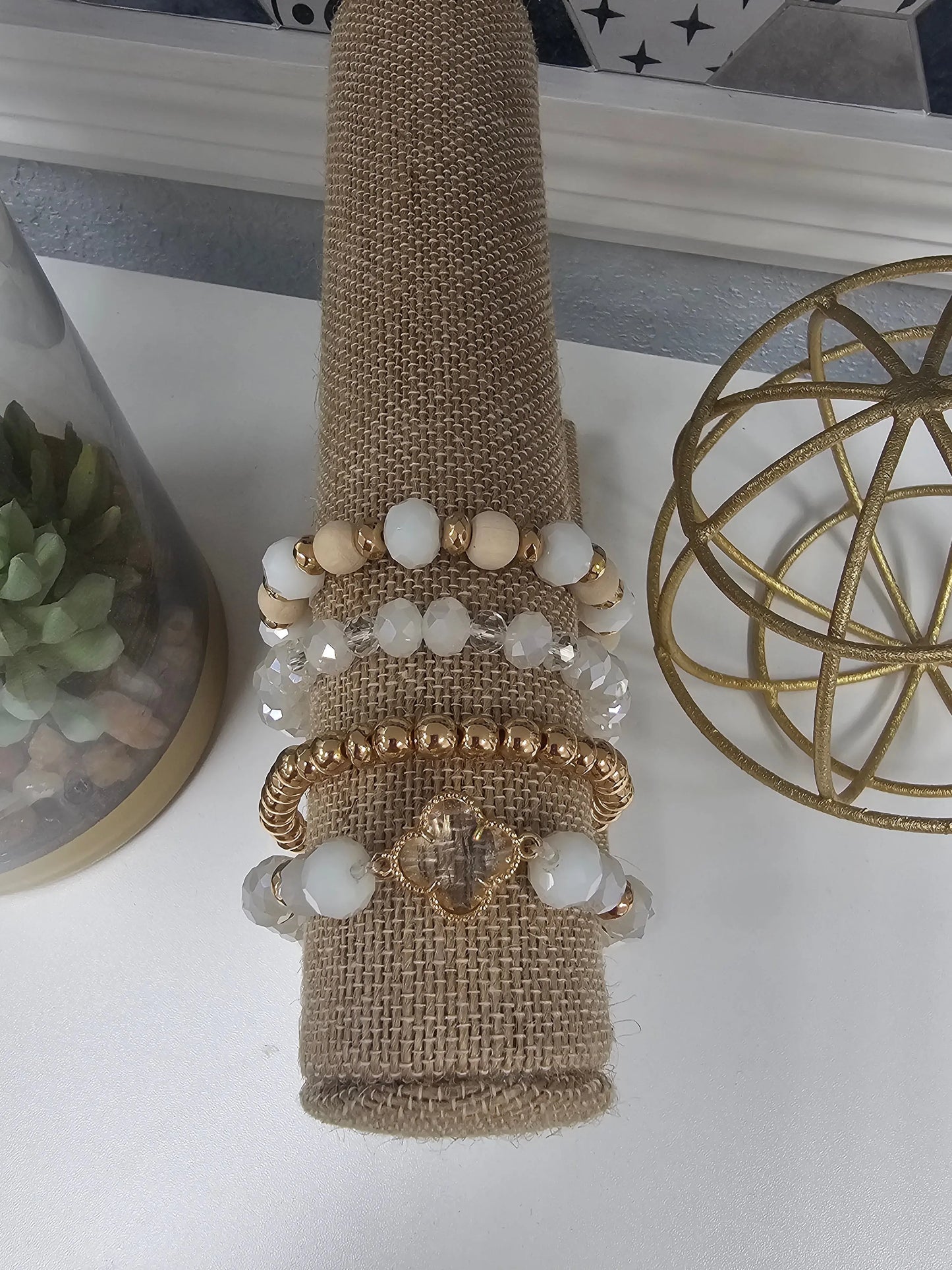Multi Bead Bracelet Set w/Clover Pendant What's Hot