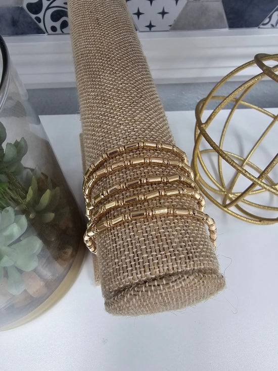Gold Rectangle and Small Beaded Set of 5 Stretch Bracelets What's Hot