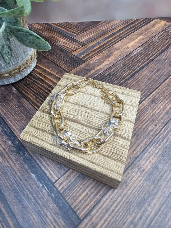 Gold Chain with Silver Knotted Accents 7.5"-8" Bracelet What's Hot
