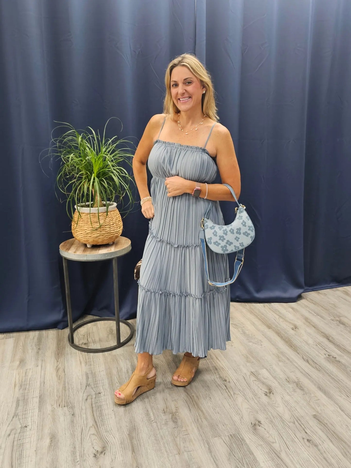 Pleated Tiered Maxi Dress with Ruffle Detail Wishlist