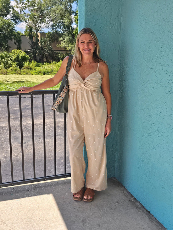 Polka Dot Jumpsuit with Twist Bust Wishlist