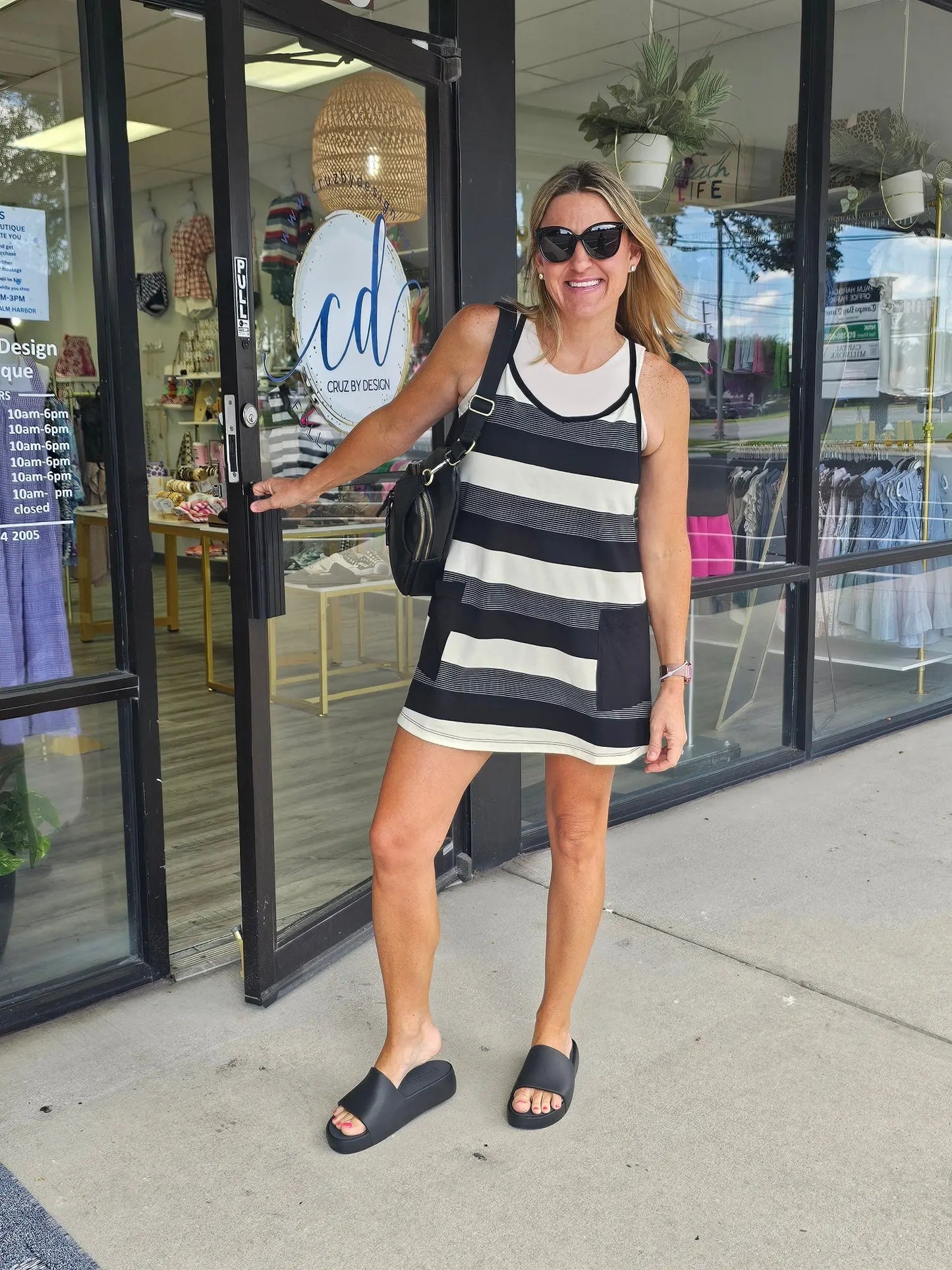 V-Neck Stripe Mini Dress with Built in Romper Lining bucketlist