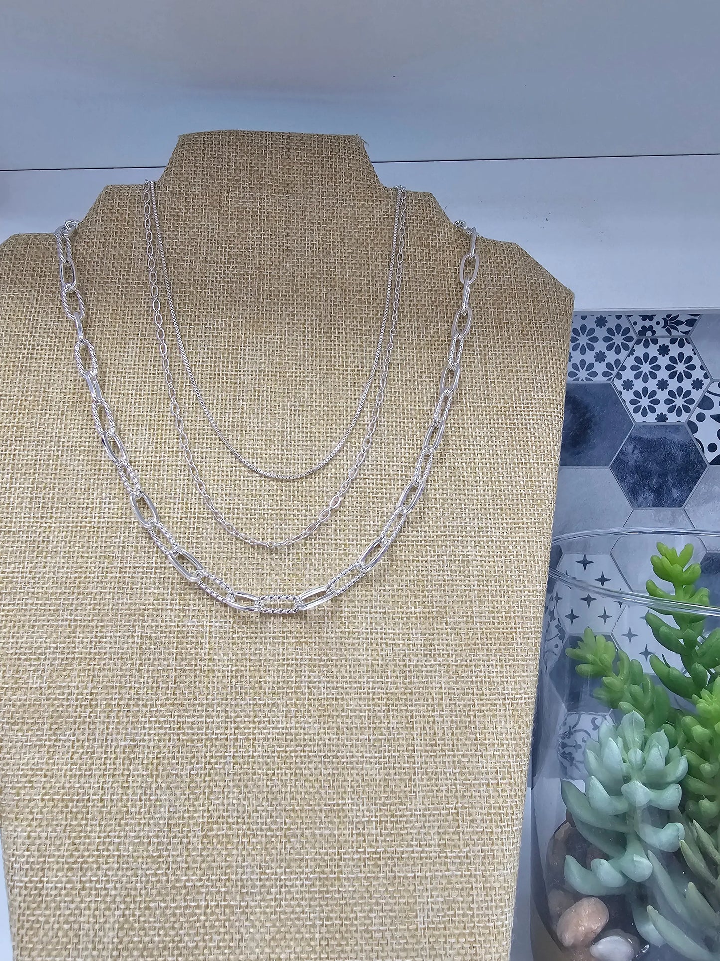 Water Resistant Silver Triple Chain Necklace What's Hot
