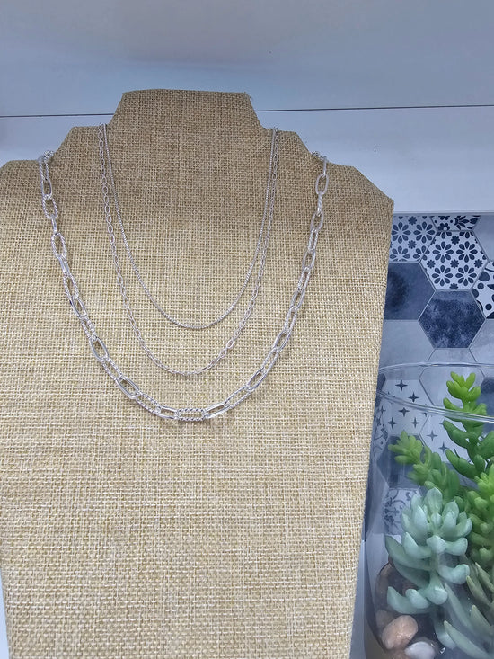 Water Resistant Silver Triple Chain Necklace What's Hot