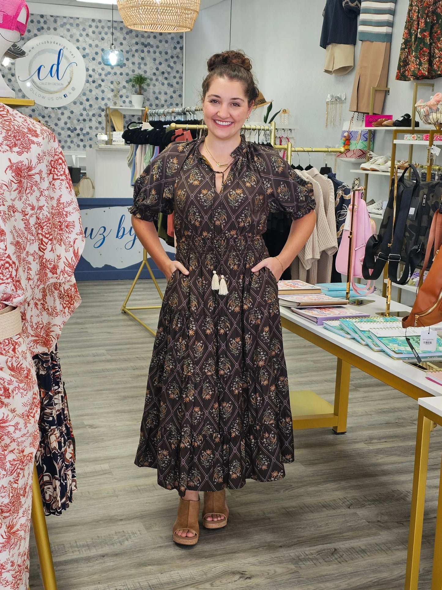 Smocked Waist Floral Dress THML