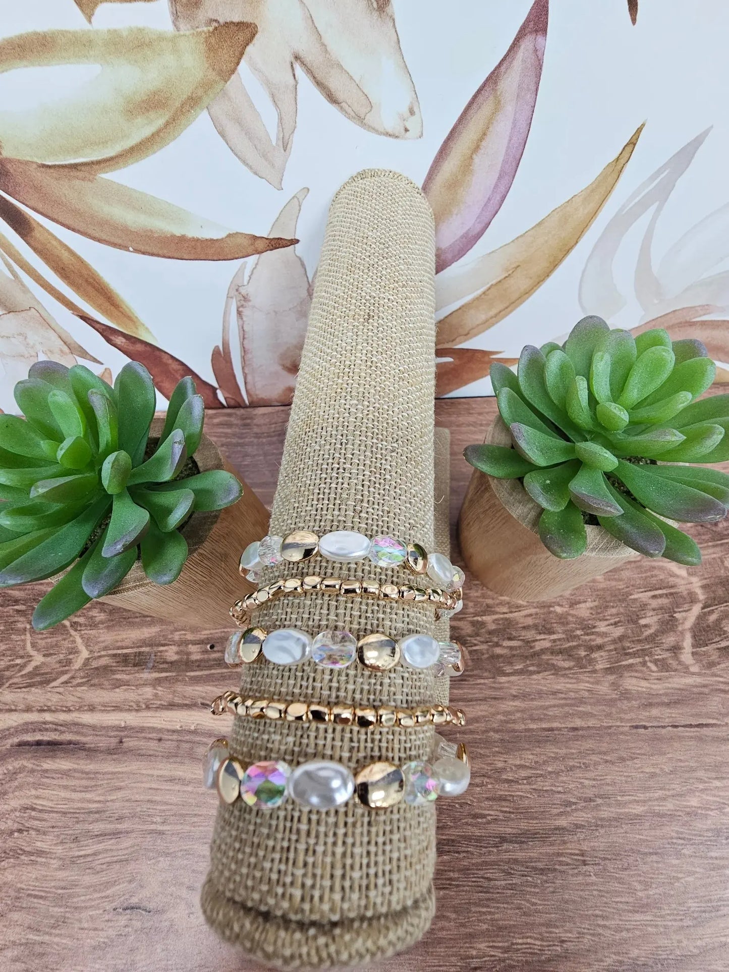 Bracelet Set w/White, Gold & Pearl Beads What's Hot