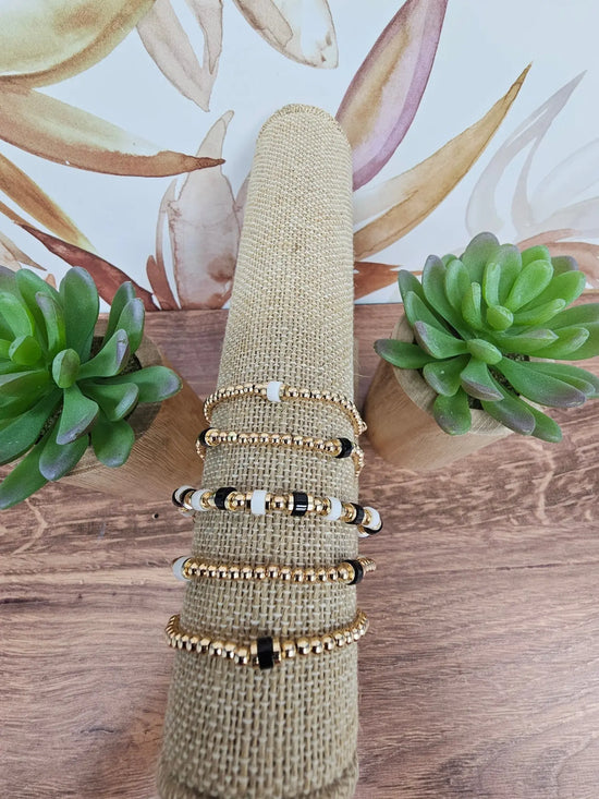 Gold, Blk & White Beaded Bracelet Set What's Hot