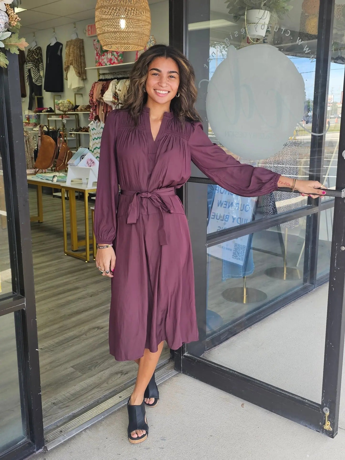 Wine Waist Tie Dress current air