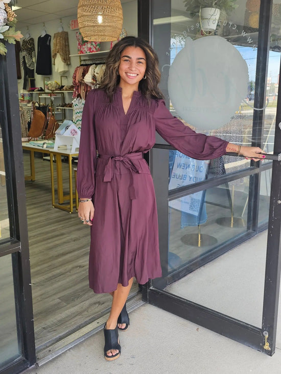 Wine Waist Tie Dress current air