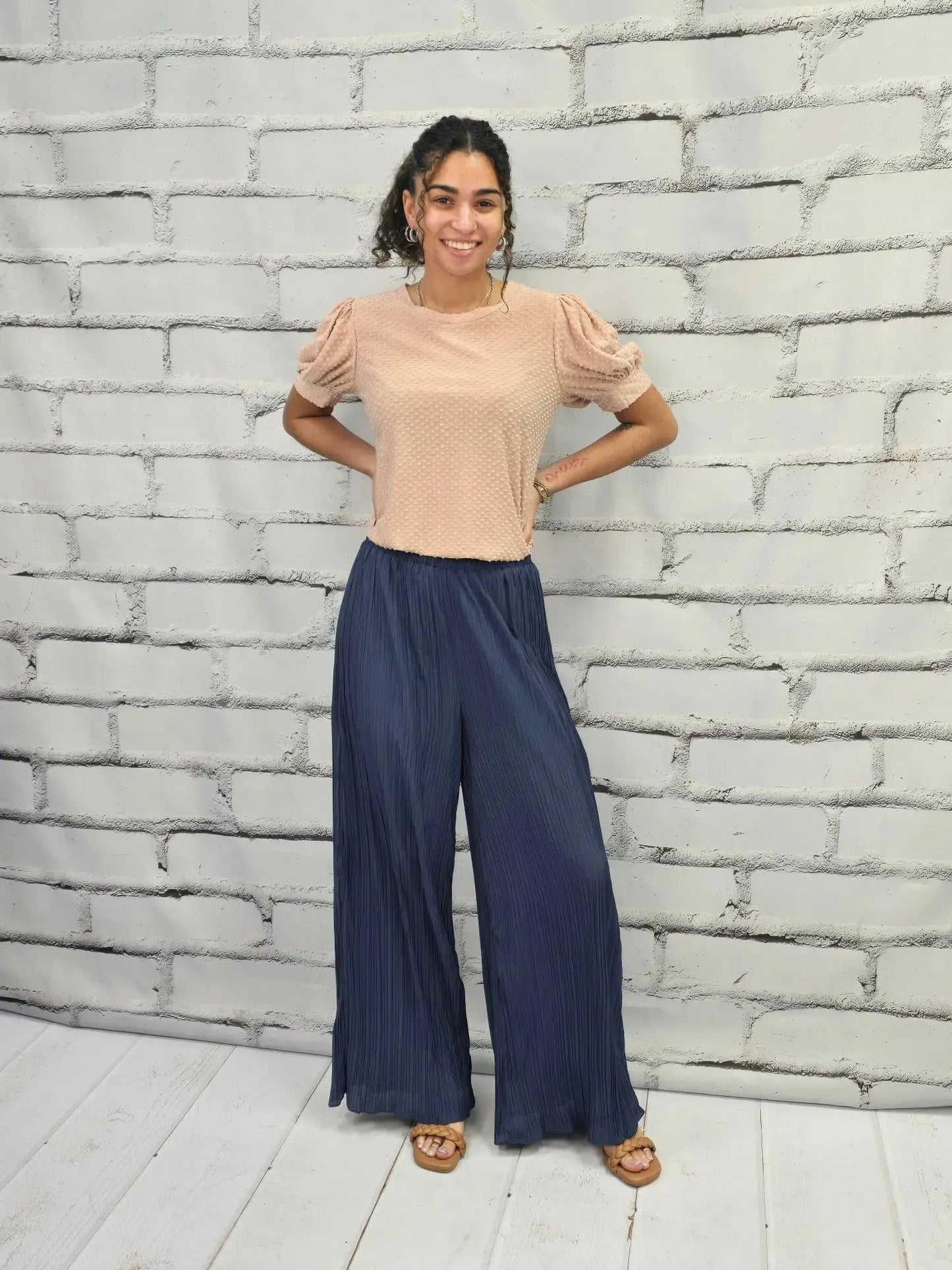 Navy Pleated Pants Hem & Thread