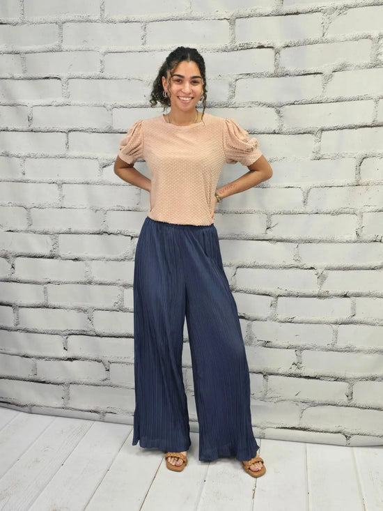 Navy Pleated Pants Hem & Thread