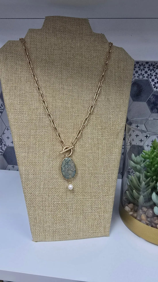 Paperclip necklace w/Sea Jasper & Pearls rant & rave