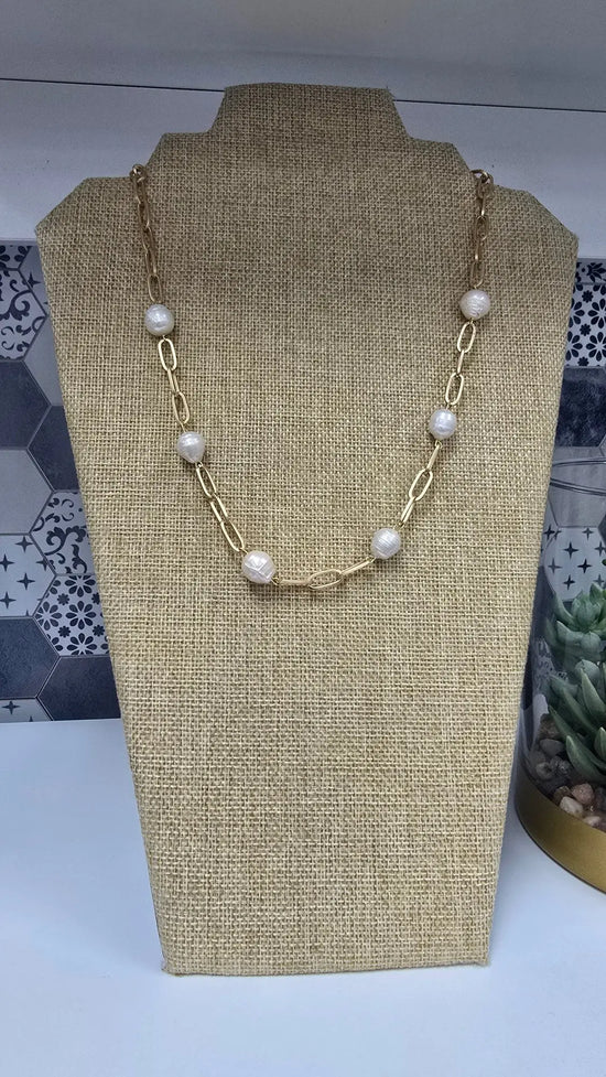 Paperclip Gold Necklace w/Pearls rant & rave