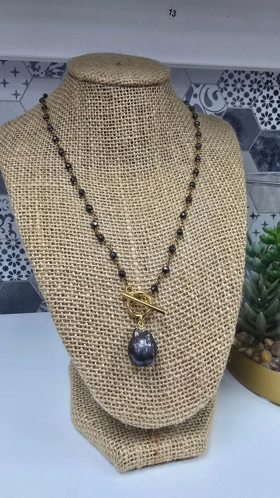 Hematite Beaded Necklace w/Midnight Baroque Pearl Drop rant & rave
