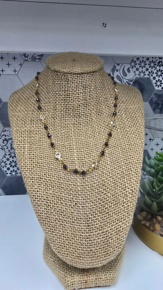 Hematite Gold Chain W/Gold Bevelled Glass18” rant & rave