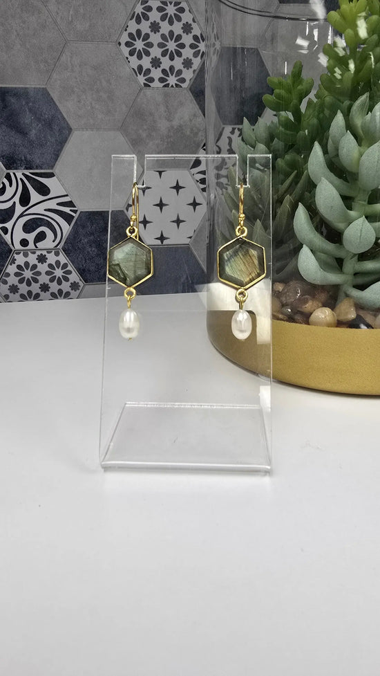 Labrodite Disc w/Freshwater Pearl Drop Gold rant & rave