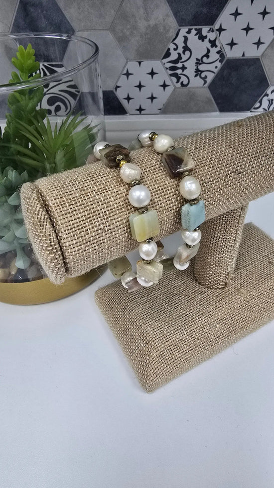 Amazonite Square & Freshwater Pearls w/Hematite rant & rave