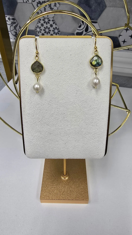 Labrodite Disc w/Freshwater Pearl Drop Gold rant & rave
