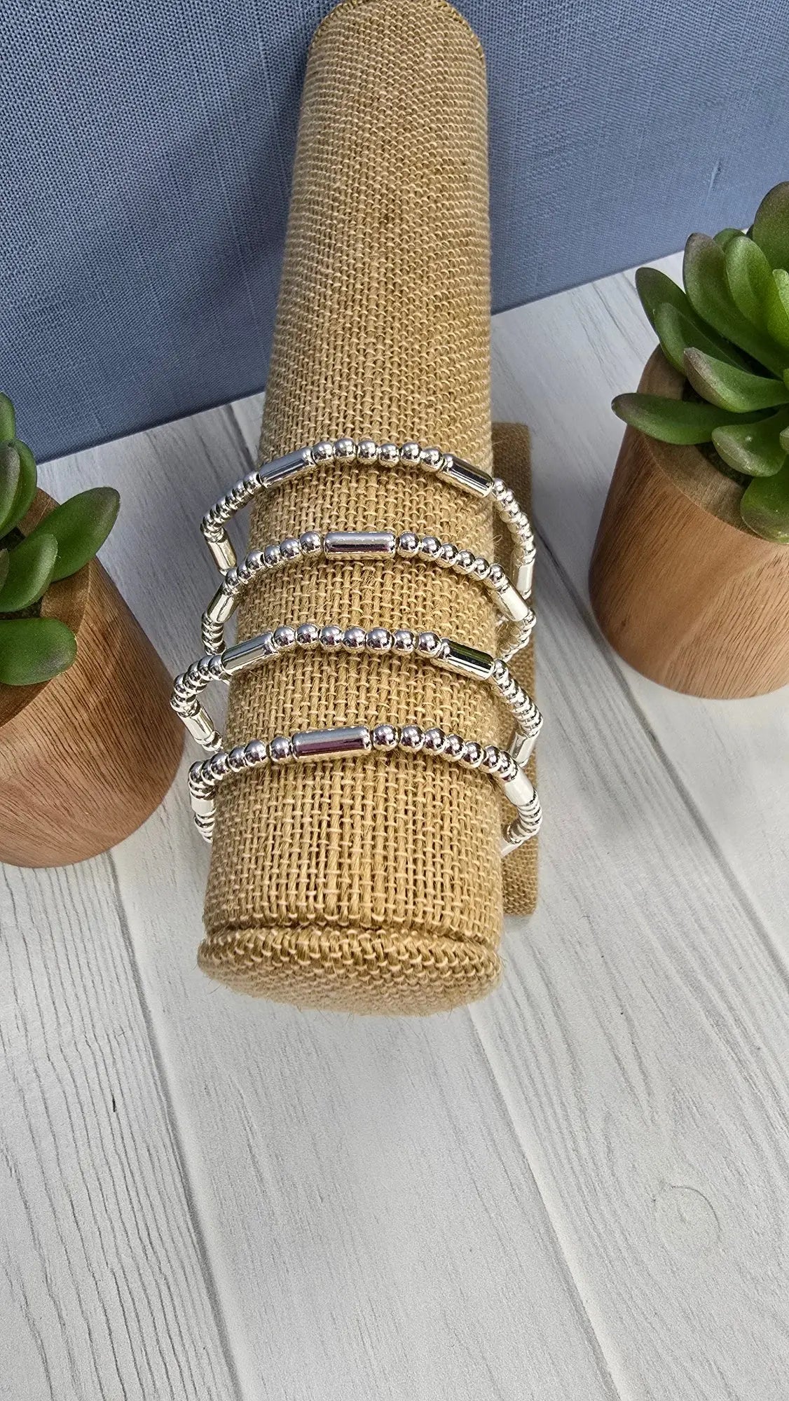 Beaded Cylinder Set of 4 Stretch Bracelets what