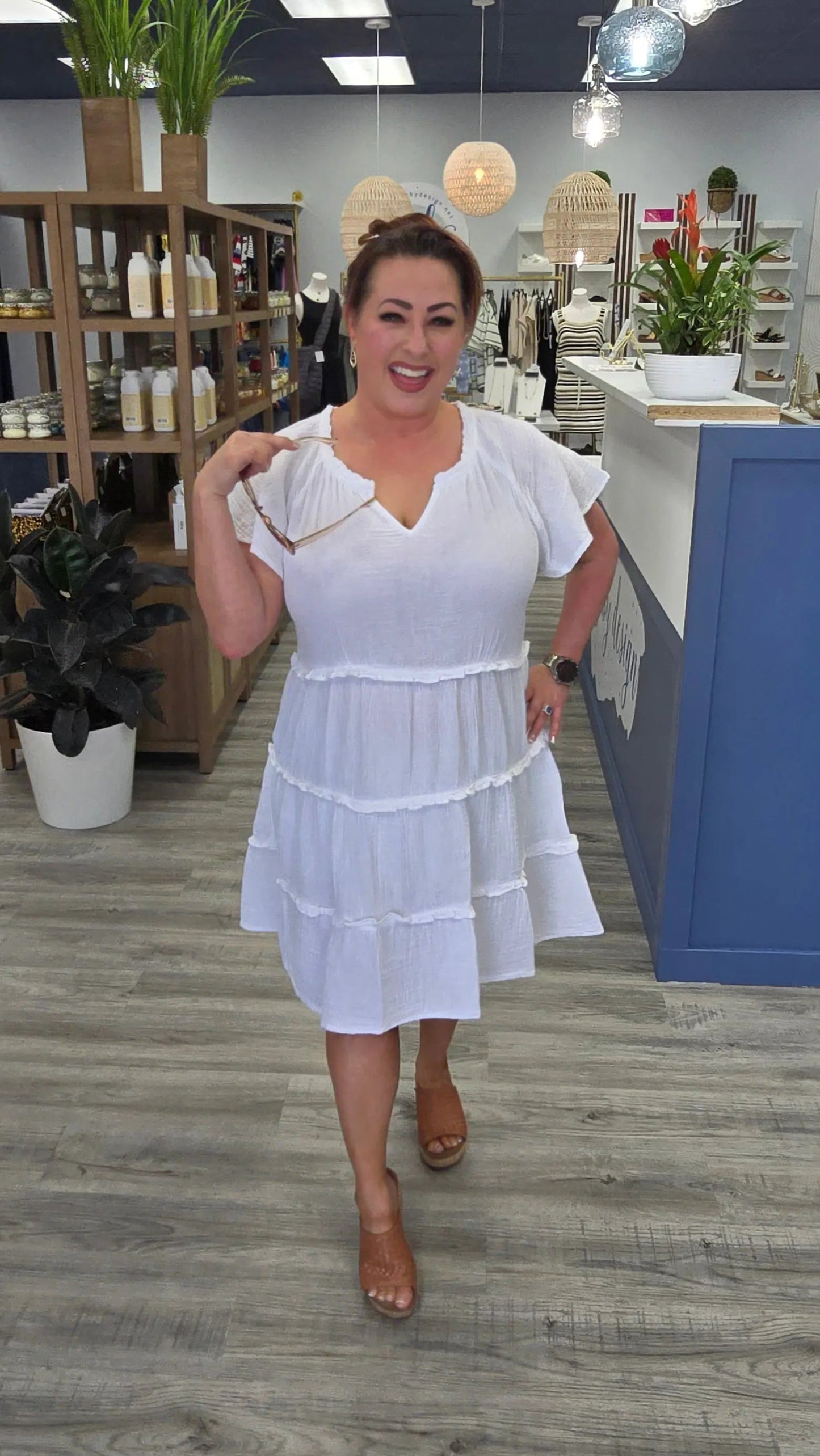 White Flare dress with Ruffle Edging beachlunchlouge