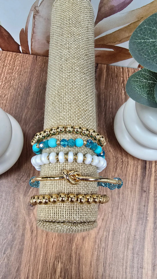 Set of 5 Stone, Crystal & Gold Bracelets What's Hot