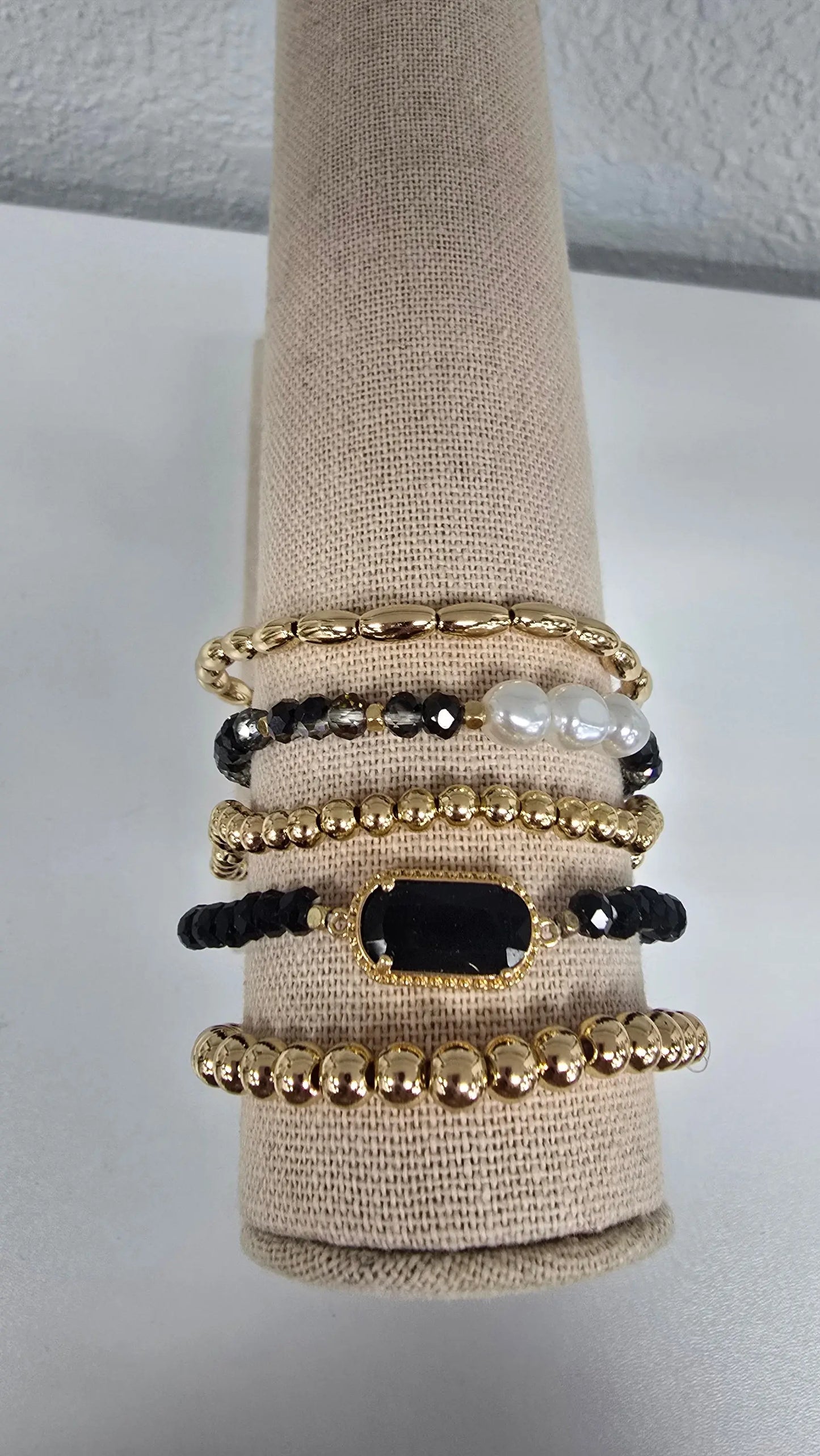 Set of 5 Blk, Gold & Pearl Set What's Hot