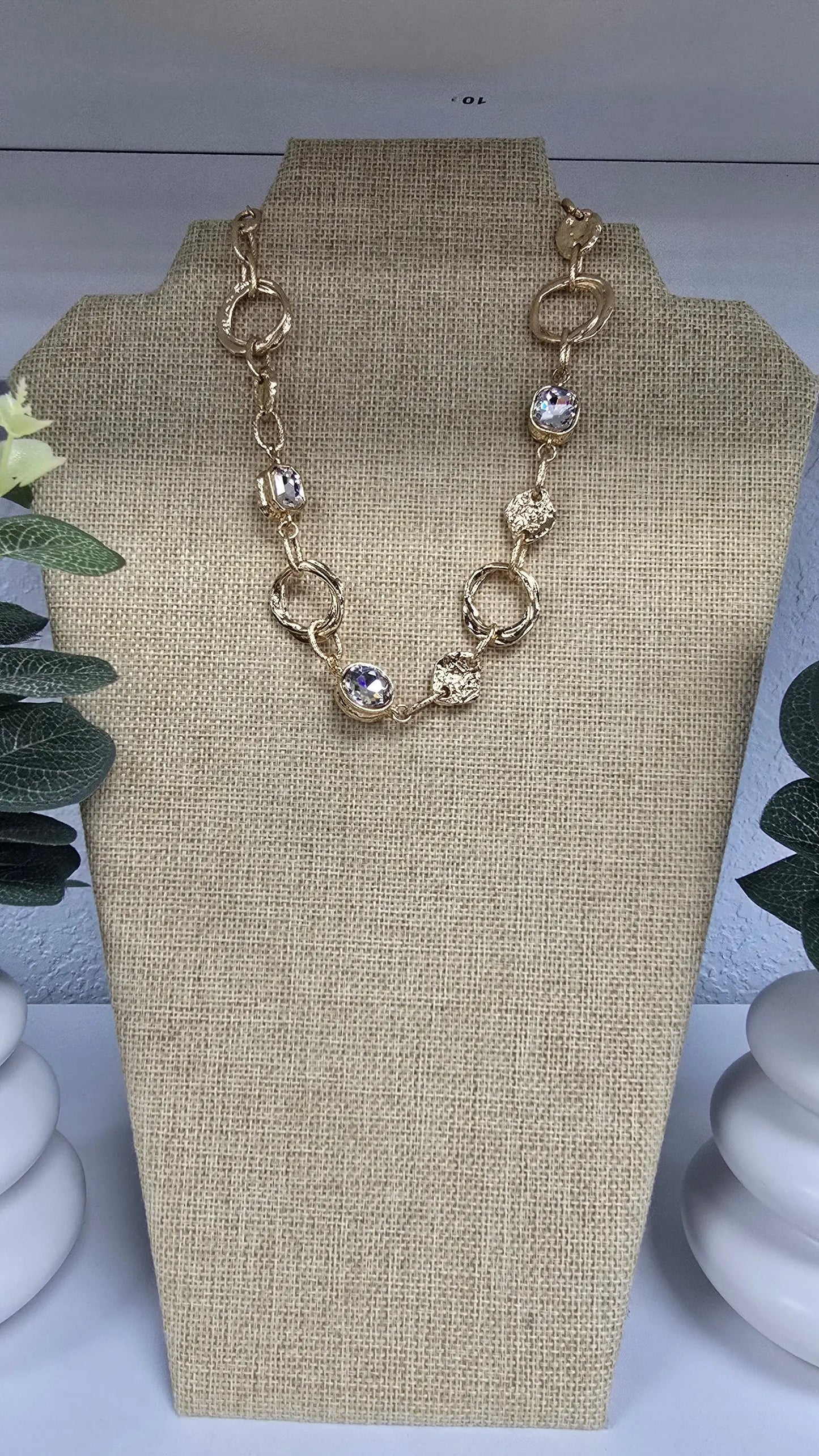 Gold Necklace w/Clear Stones What's Hot
