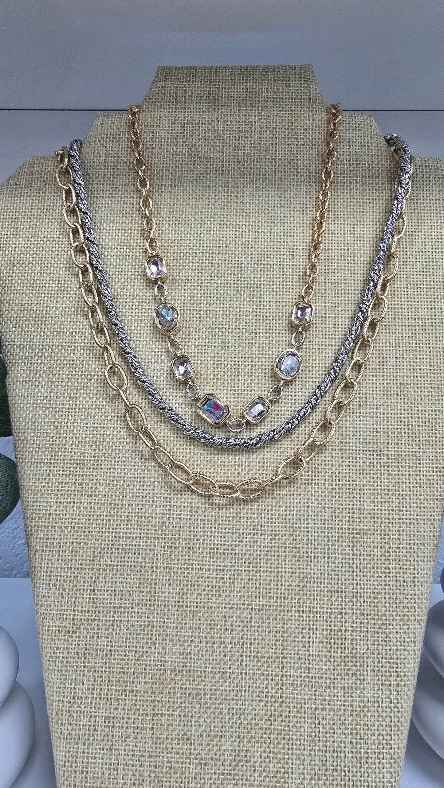Gold & Silver Texture Layered Necklace What's Hot