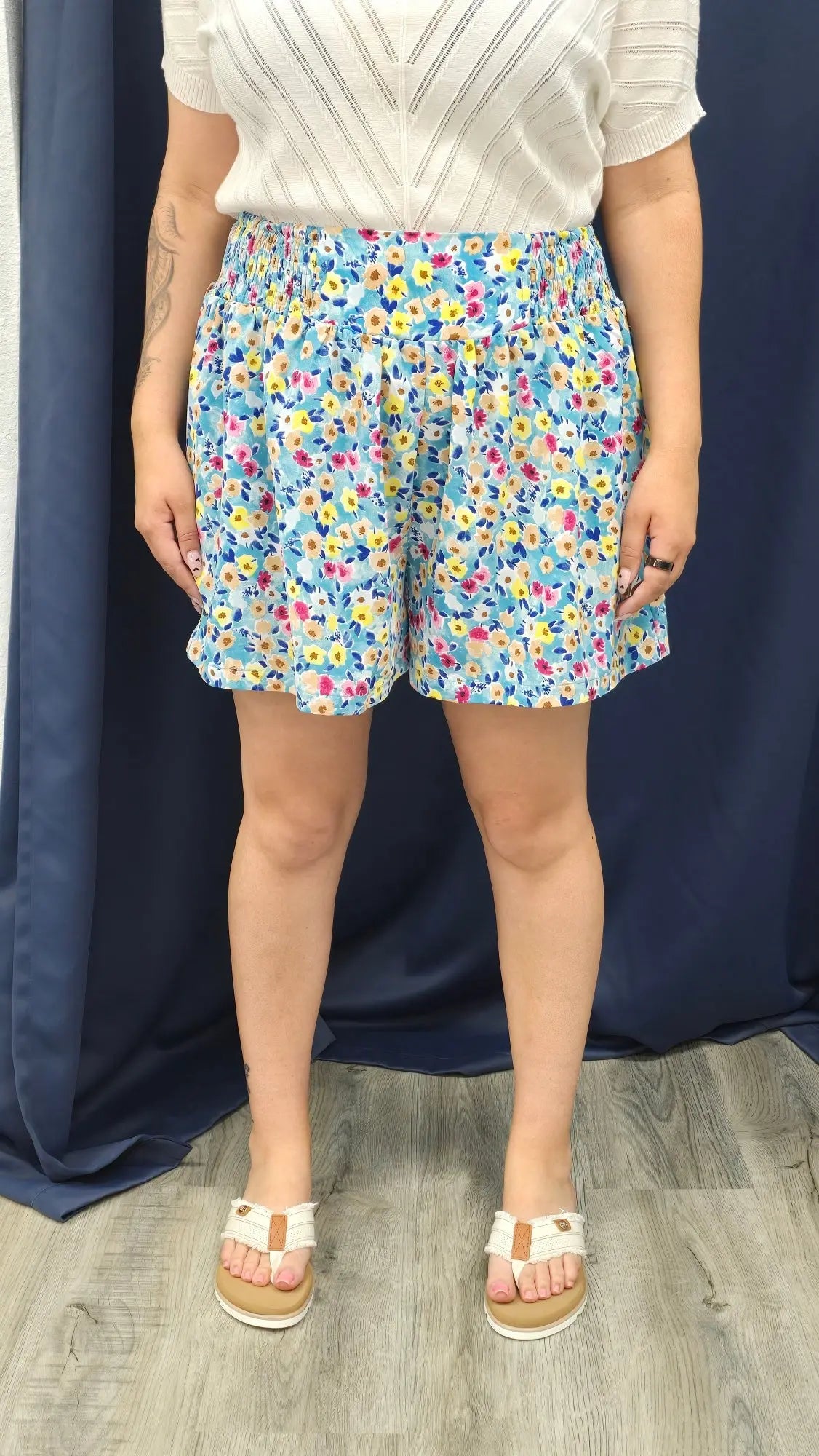 Isla Floral Flowy Shorts Cotton Blue
