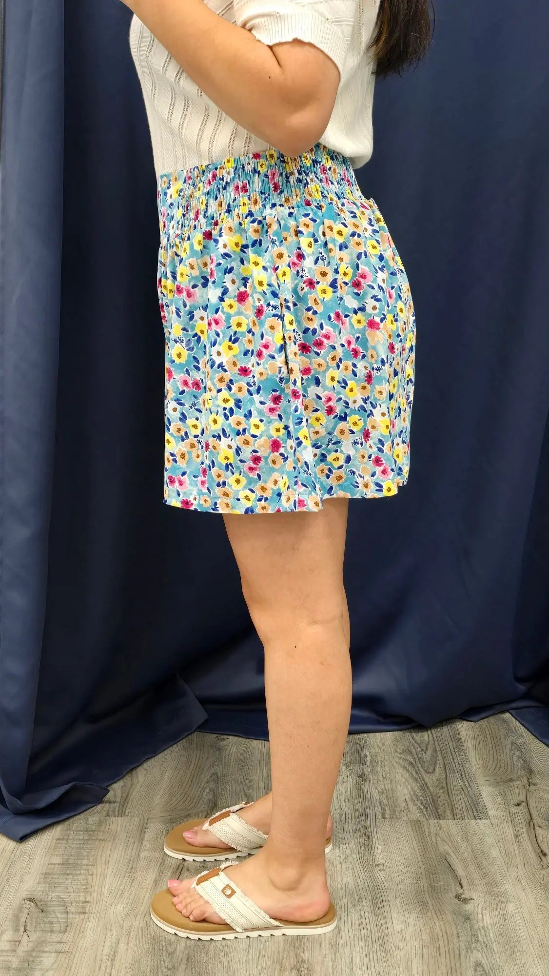 Isla Floral Flowy Shorts Cotton Blue