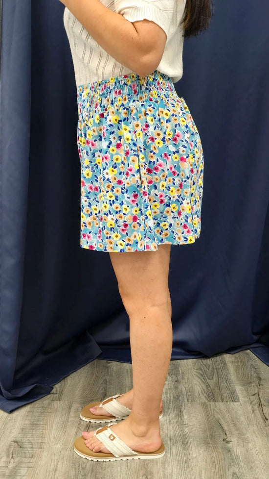 Isla Floral Flowy Shorts Cotton Blue