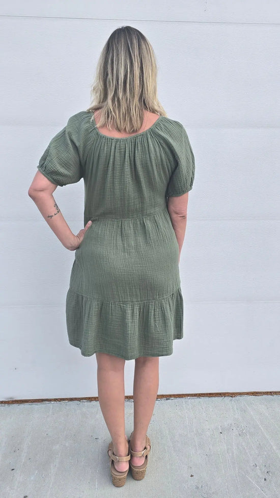 Moss Green Gauze Dress beachlunchlouge