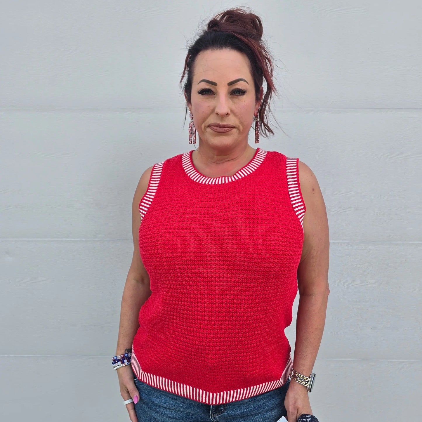 Red striped sleevless sweater Staccato