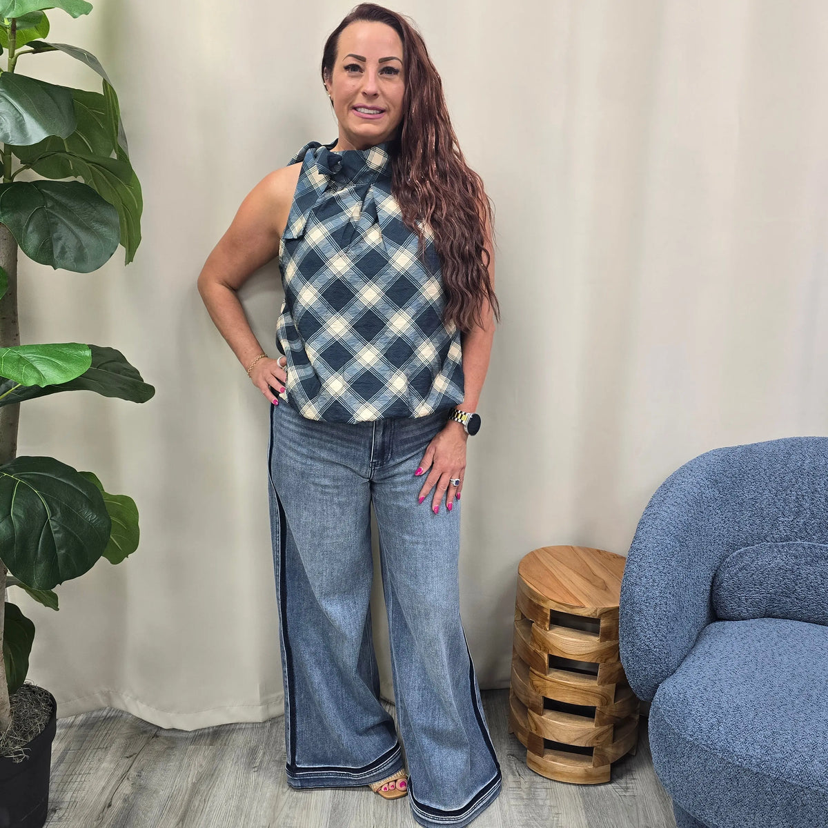 plaid sleeveless THML