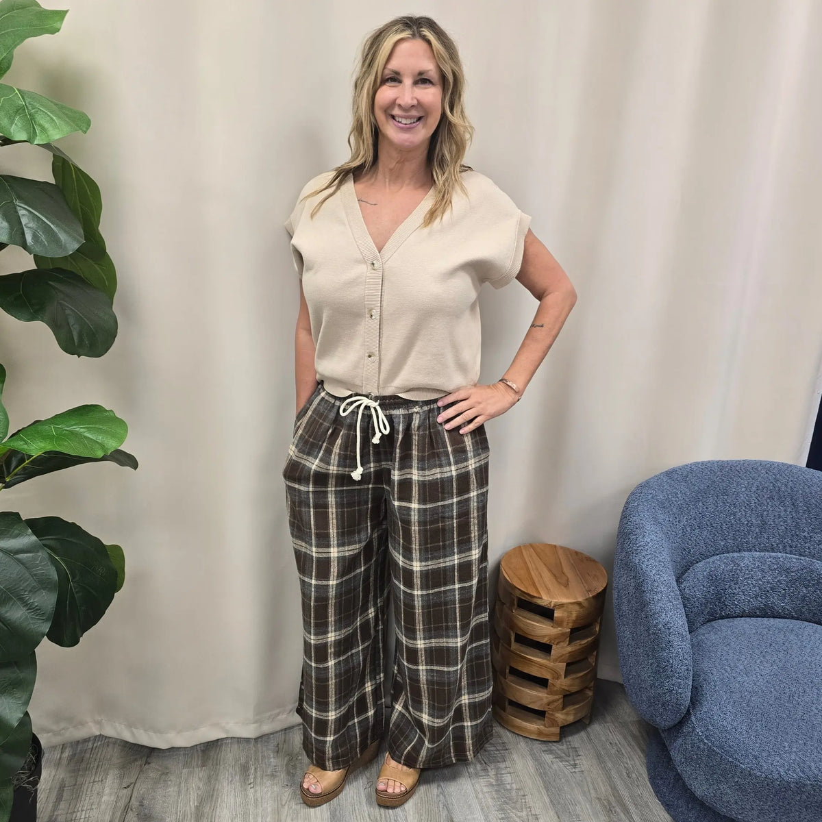 plaid flannel wide leg In February
