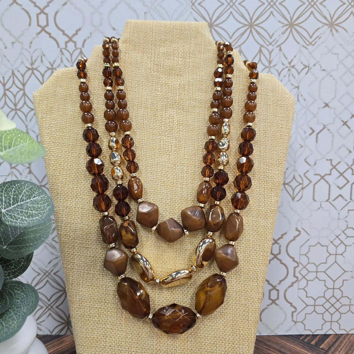 Adalee Beaded Necklace Brown Caroline Hill