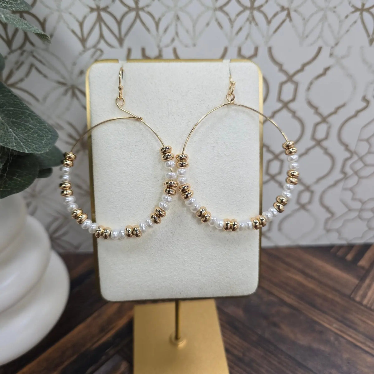Marlow Pearl Beaded Wire Hoop Earring Caroline Hill