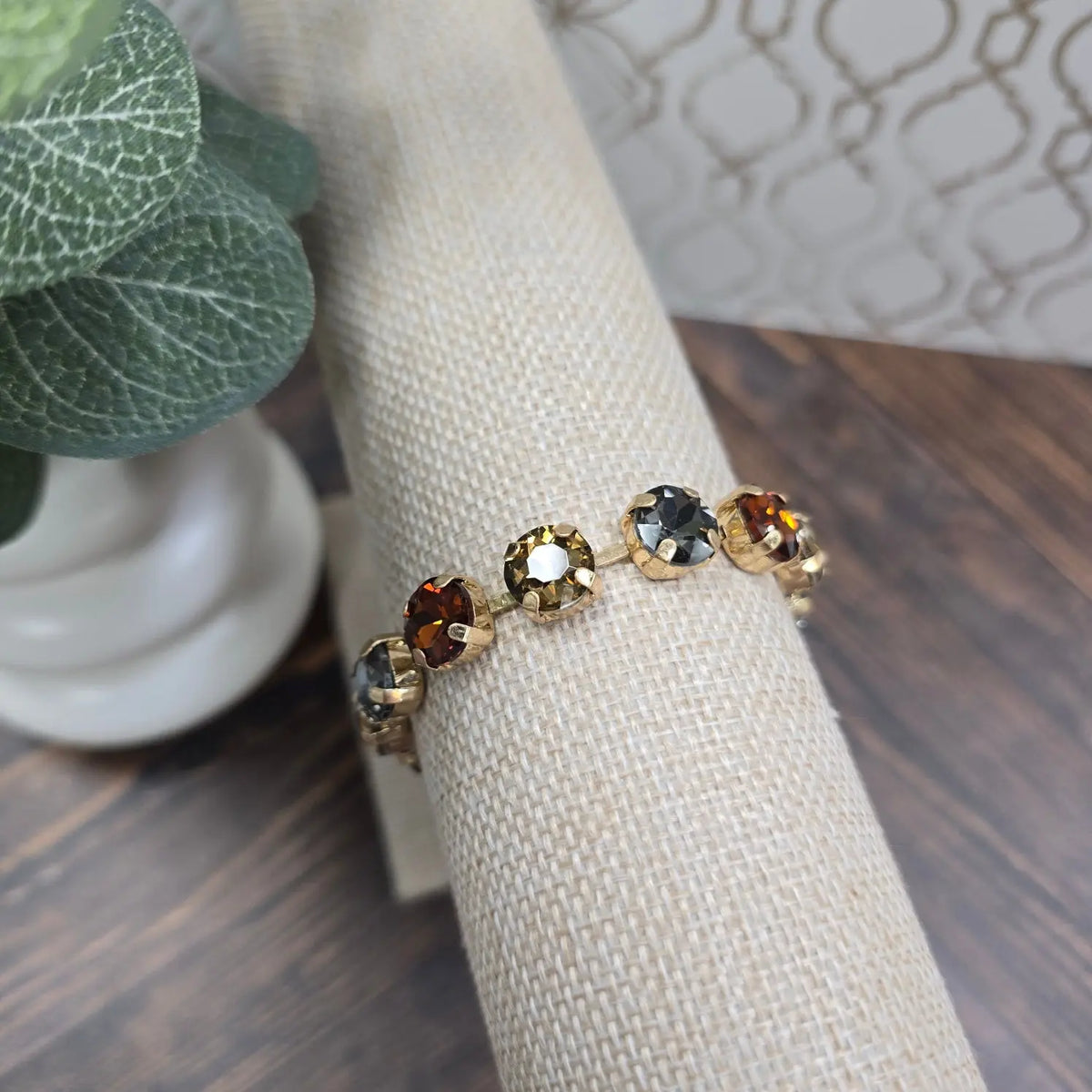 Multi Square Stone with Gold Hinged 7.25" Bracelet What's Hot